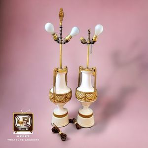 Pair Unique 19th C. French Porcelain Lamps w/ Removable Bronze Trim Dress NR